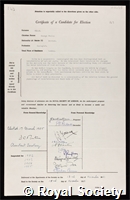 Wells, George Philip: certificate of election to the Royal Society