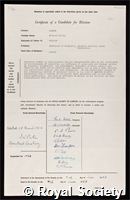 Barrer, Richard Maling: certificate of election to the Royal Society