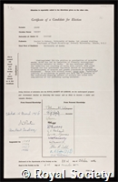 Brown, Robert: certificate of election to the Royal Society