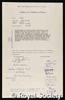 Harris, John Edward: certificate of election to the Royal Society
