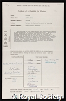 Pippard, Sir Alfred Brian: certificate of election to the Royal Society