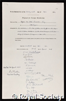 Linderstrom-Lang, Kaj Ulrik: certificate of election to the Royal Society