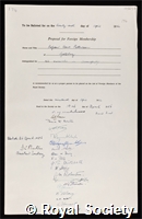 Pettersson, Hans: certificate of election to the Royal Society