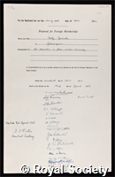 Zernike, Frits: certificate of election to the Royal Society