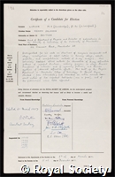Lipson, Henry Solomon: certificate of election to the Royal Society