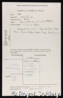 Pitt, Sir Harry Raymond: certificate of election to the Royal Society