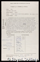 Smith, Ernest Lester: certificate of election to the Royal Society