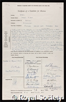 Smith, Sir Frank Ewart: certificate of election to the Royal Society