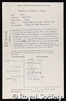 Squire, Herbert Brian: certificate of election to the Royal Society