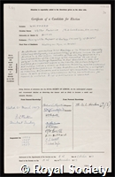 Whittard, Walter Frederick: certificate of election to the Royal Society