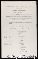 Hahn, Otto: certificate of election to the Royal Society