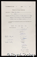Tiselius, Arne Wilhelm Kaurin: certificate of election to the Royal Society