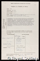 Brian, Percy Wragg: certificate of election to the Royal Society