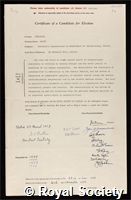 Bulbring, Edith: certificate of election to the Royal Society