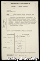 Bergel, Franz: certificate of election to the Royal Society