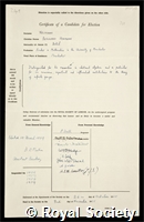 Neumann, Bernhard Hermann: certificate of election to the Royal Society