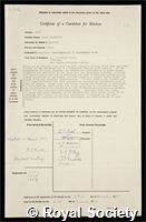 Tait, James Francis: certificate of election to the Royal Society