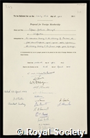 Domagk, Gerhard: certificate of election to the Royal Society
