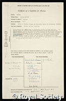 Binnie, Alfred Maurice: certificate of election to the Royal Society