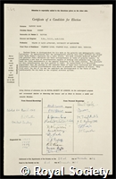 Brown, Robert Hanbury: certificate of election to the Royal Society