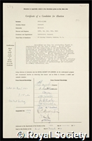 Duke-Elder, Sir William Stewart: certificate of election to the Royal Society