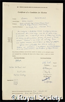 Evans, Sir David Gwynne: certificate of election to the Royal Society