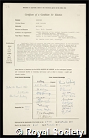 Kendrew, Sir John Cowdery: certificate of election to the Royal Society