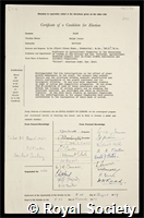 Wain, Ralph Louis: certificate of election to the Royal Society