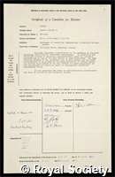 Barlow, Harold Everard M: certificate of election to the Royal Society