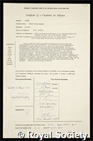 Hudson, Robert George Spencer: certificate of election to the Royal Society
