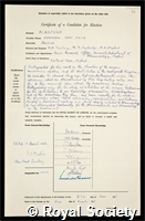 Blaschko, Hermann Karl Felix: certificate of election to the Royal Society