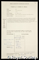 Cook, William Richard Joseph: certificate of election to the Royal Society