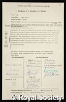 Dent, Charles Enrique: certificate of election to the Royal Society