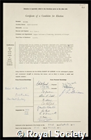 Raphael, Ralph Alexander: certificate of election to the Royal Society