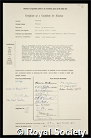 Tinbergen, Nikolaas: certificate of election to the Royal Society