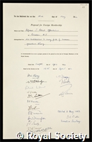 Oppenheimer, J Robert: certificate of election to the Royal Society