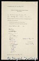 Macmillan, Harold: certificate of election to the Royal Society