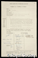 Adams, John Bertram: certificate of election to the Royal Society