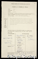 Ashby, Eric: certificate of election to the Royal Society