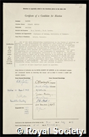 Barber, Horace Newton: certificate of election to the Royal Society