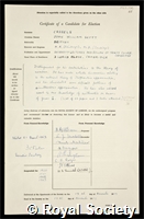 Cassels, John William Scott: certificate of election to the Royal Society