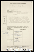 Lund, John Walter Guerriere: certificate of election to the Royal Society