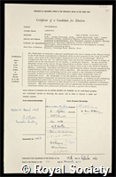 Rotherham, Leonard: certificate of election to the Royal Society