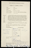 Sugden, Theodore Morris: certificate of election to the Royal Society