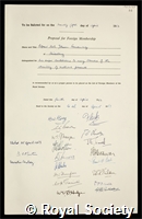 Freudenberg, Karl Johann: certificate of election to the Royal Society