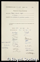 Wright, Sewall: certificate of election to the Royal Society