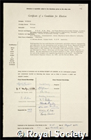Hudson, William: certificate of election to the Royal Society