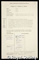 Morrogh, Henton: certificate of election to the Royal Society