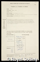 Stewart, Frederick Henry: certificate of election to the Royal Society