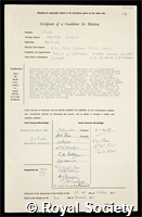 Walsh, Arthur Donald: certificate of election to the Royal Society